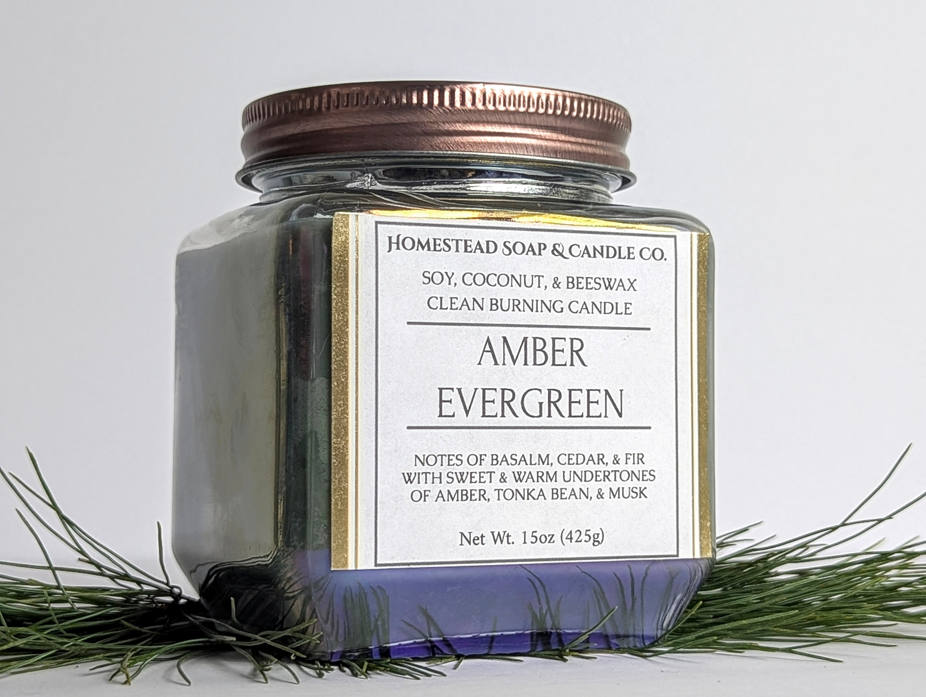 Organic Wax Candle - Amber Evergreen